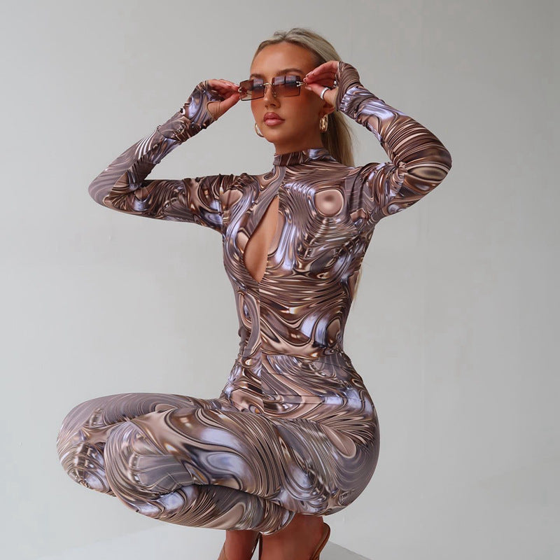 Women Autumn Winter Chest Cutout out Long Sleeve Backless Jumpsuit Jumpsuit Women