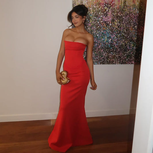 Autumn Long Dress Socialite Elegant Sexy Slim Waist Tube Top Dress