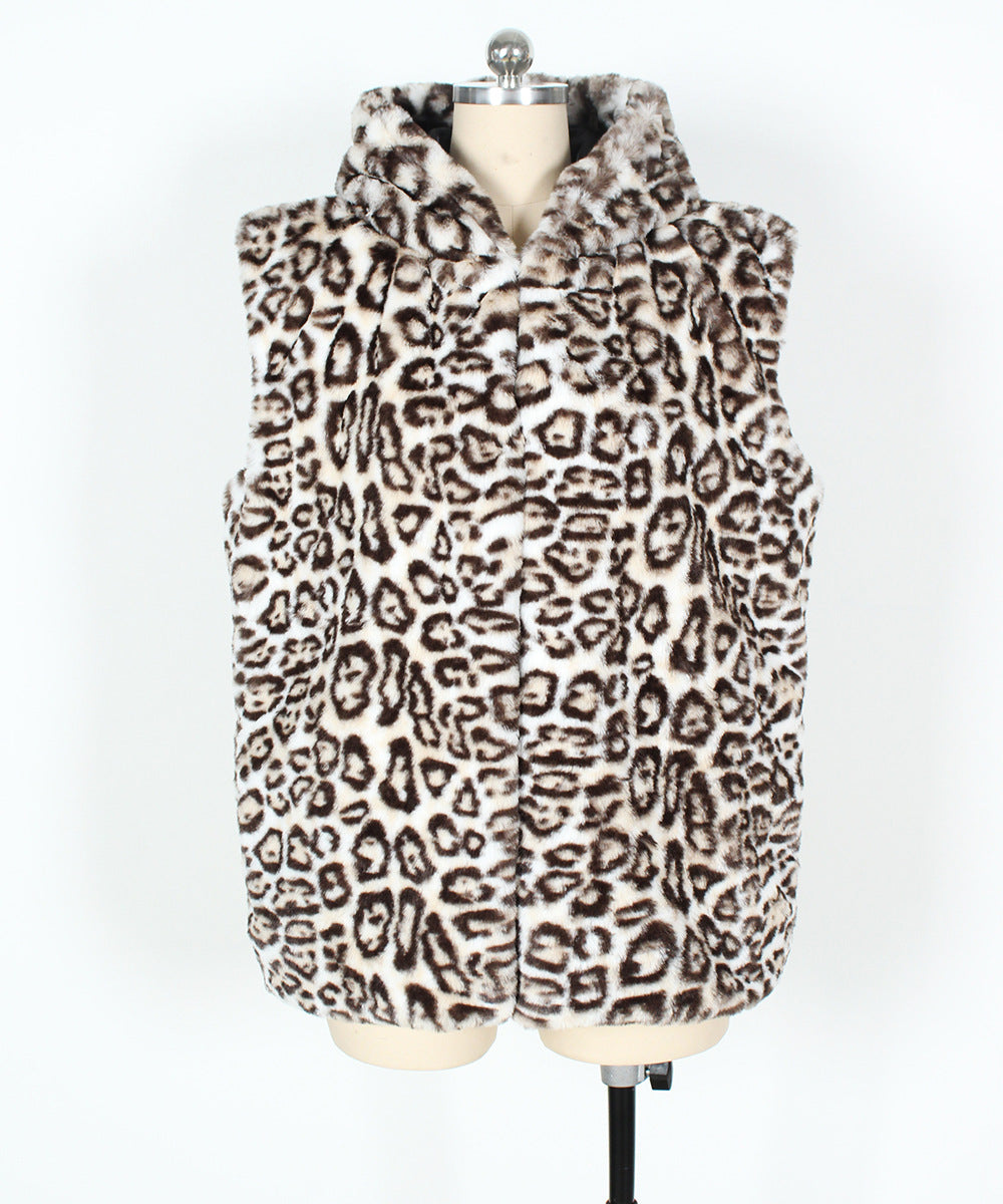 Fur Leopard Print Winter Mid Length Faux Fur Vest Warm Vest Women Vest