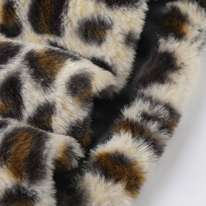 Women Clothing Two Piece Sets Leopard Fur Stitching Leather Tube Top Sexy Hip Skirt Two Piece Sets