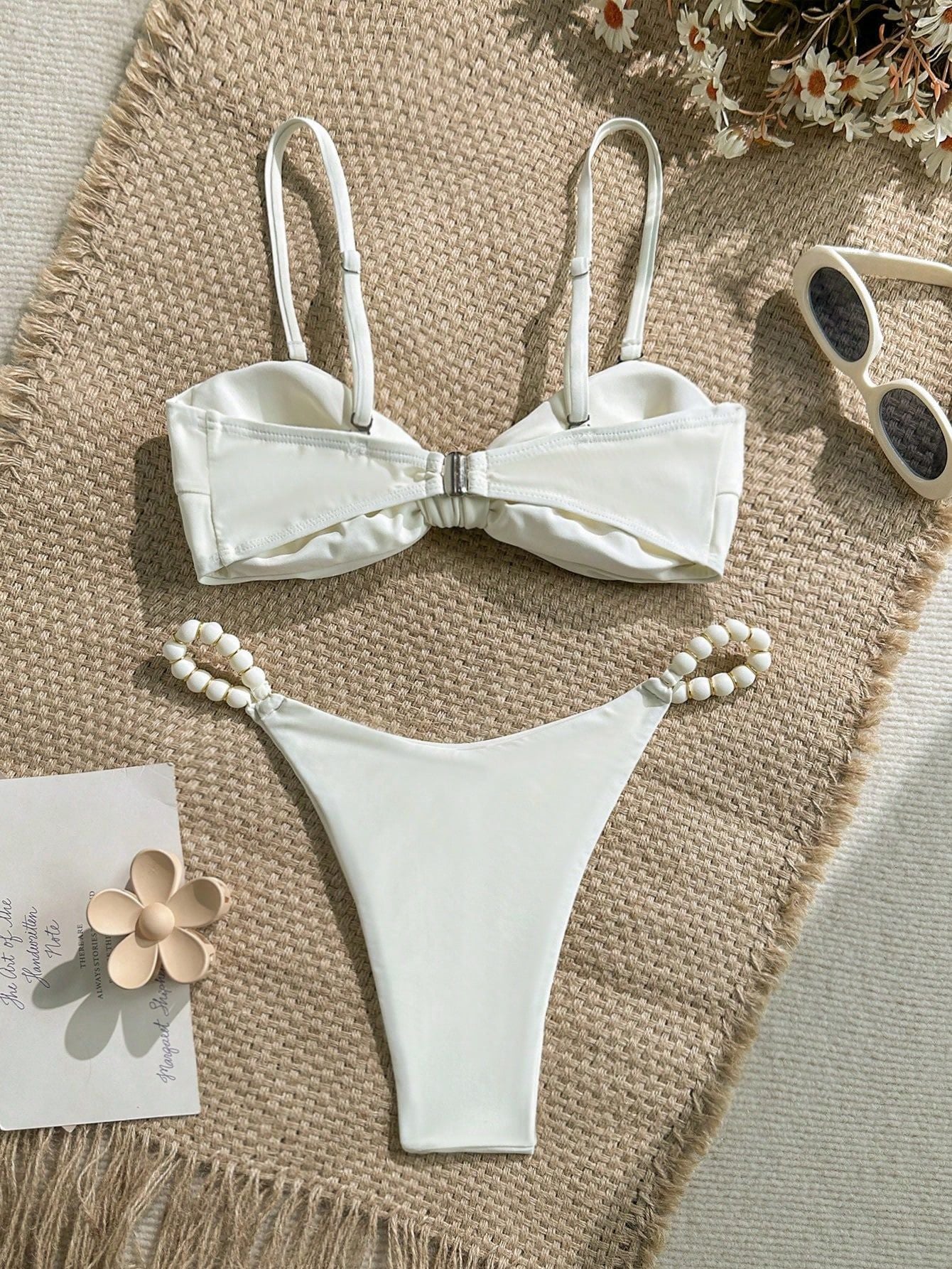 Fresh Bikini Solid Color Twist Tie Sexy Split Swimsuit Outfit