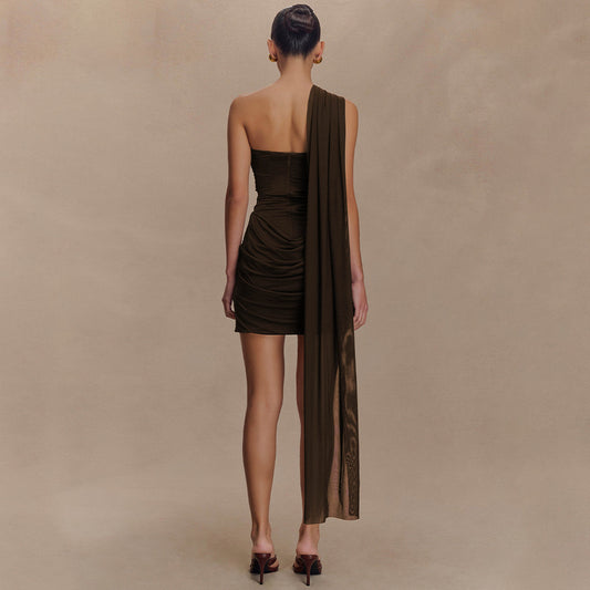 Summer Ribbon Pleated Dress Sexy Tube Top Women Hip