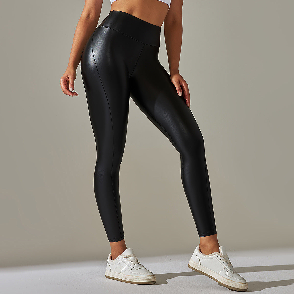 Products Faux Leather Pants High Elastic Sexy Solid Color Bright Black Tight Trousers Running Fitness Yoga Pants