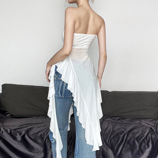 Summer Trends Women Off Shoulder Slim Fit Backless Tassel Solid Color All Matching Vest