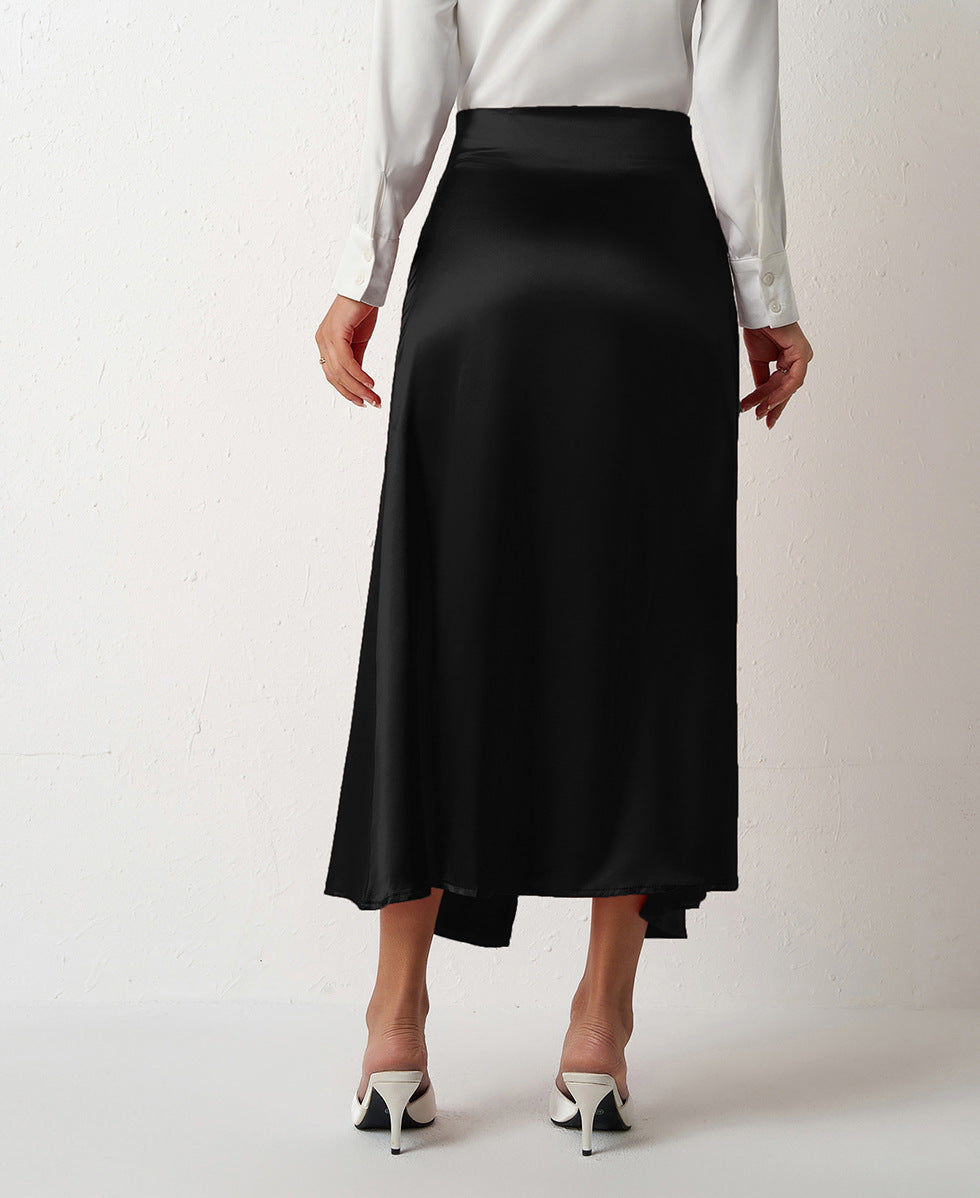 Women Clothing High Waist Slit Satin Long Skirt Pleated Skirt Zipper Fishtail Hip Skirt
