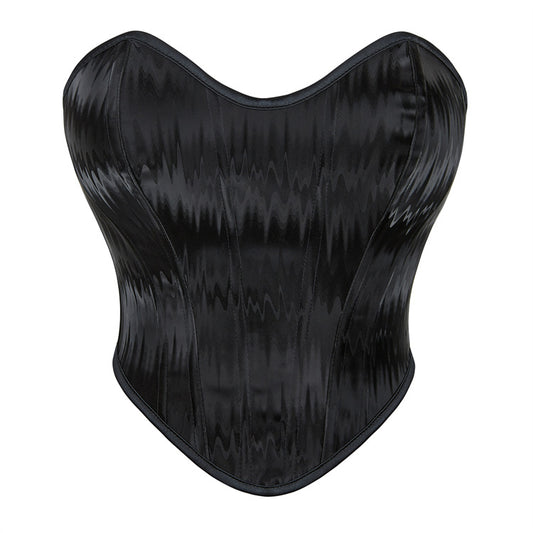 Black Wave Grain Plastic Bones Women Tube Top Breasts Support Push up Court Shaper