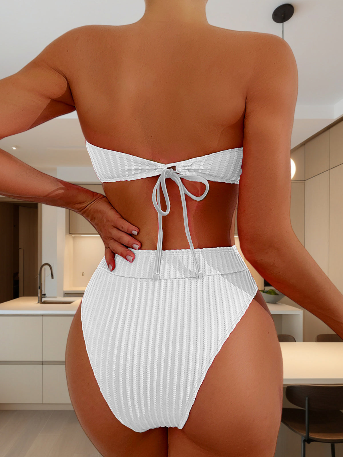 Tube Top Swimsuit Split Sexy Bikini Solid Color Outer Single Swimsuit
