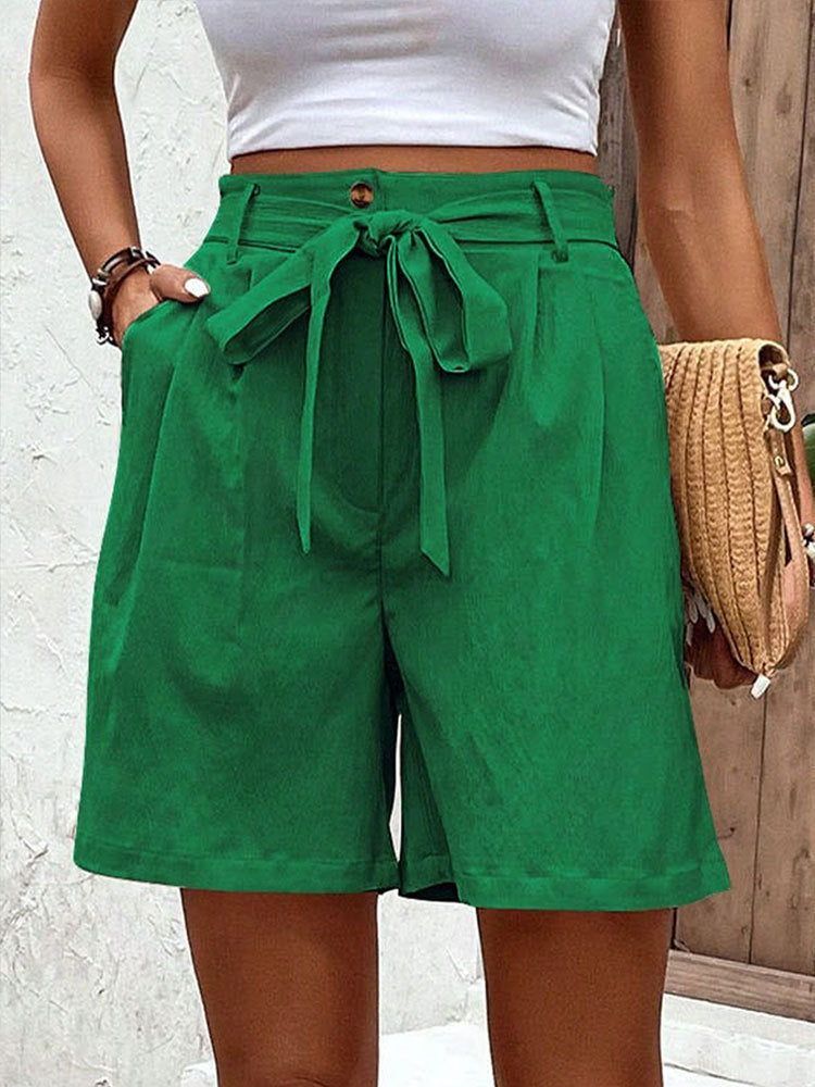 Women Clothes Casual Pants Women Tied Elastic Waist Solid Color Fifth Pants Office Wide Leg Shorts