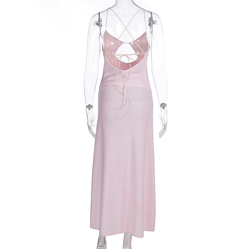 Summer Sexy Wind Cutout Sling Backless Slim Tall Looking Split Dress