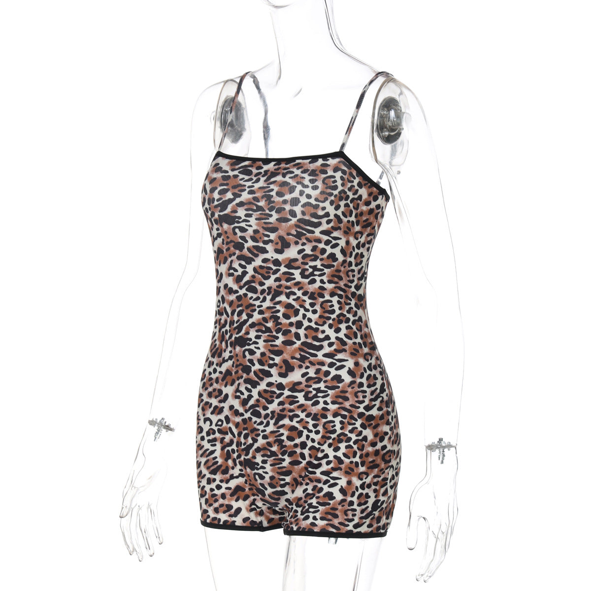 Women Clothing Summer Leopard Print Printed Sexy Sling Slim Sheath Jumpsuit