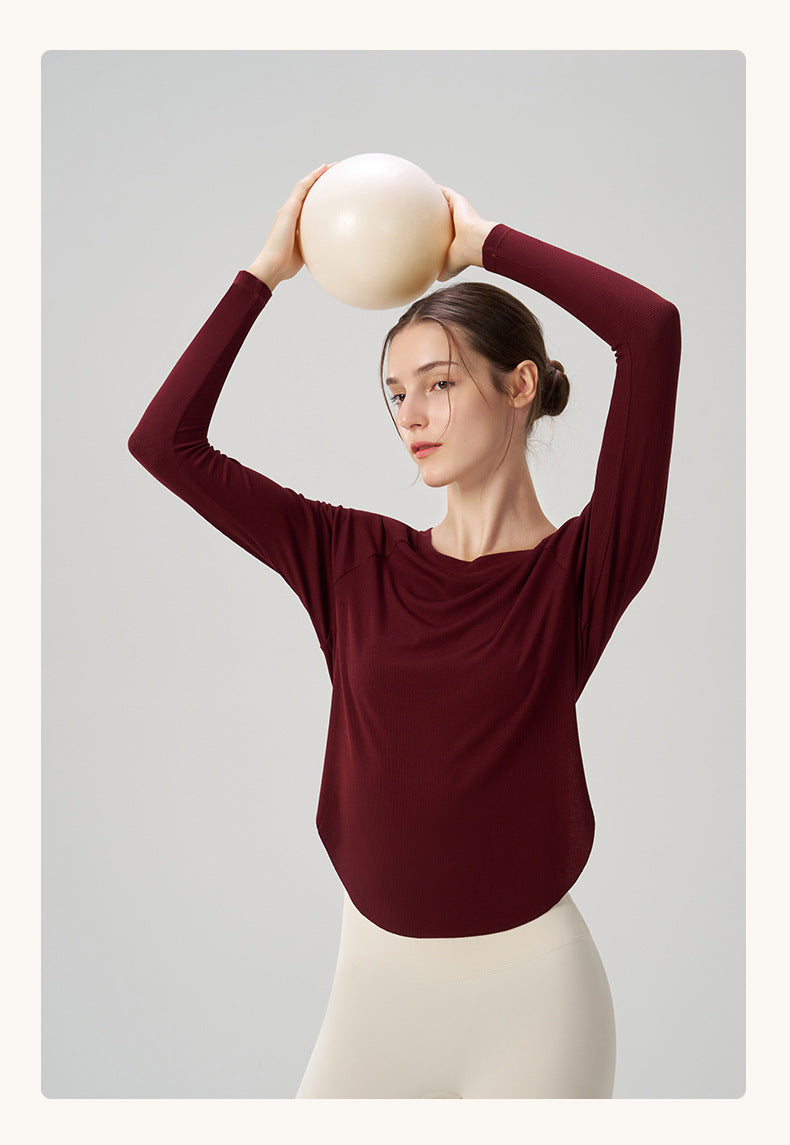 Autumn Nude Feel Yoga Clothes Women Loose Sexy Top Casual Drape Sports Long Sleeved Top