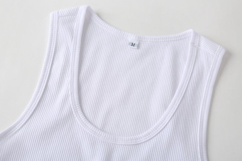 Women Clothing Spring Summer New English Letter Graphic Printed cropped Short Slim-Fit Tank Top Bottoming Shirt