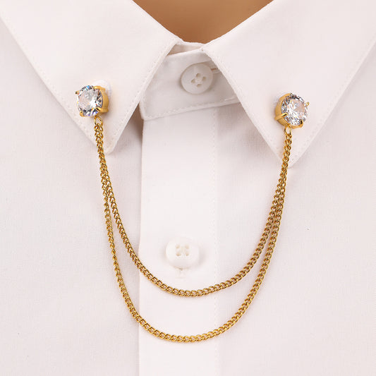 Arrival Square Zircon Stainless Steel Collar Pin High Grade Shirt Neckline Decorative Jewelry