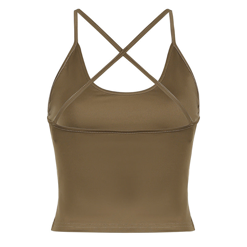 Casual Women Solid Color Basic Camisole Drawstring Lace up High Waist Peach Hip Shorts Set