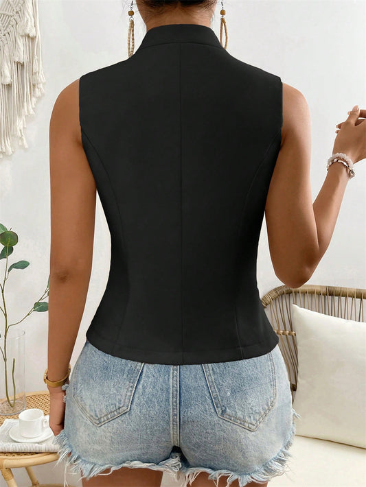 Women Clothing V neck Buttons Sleeveless Cardigan Shirt Vest Small Vest Top