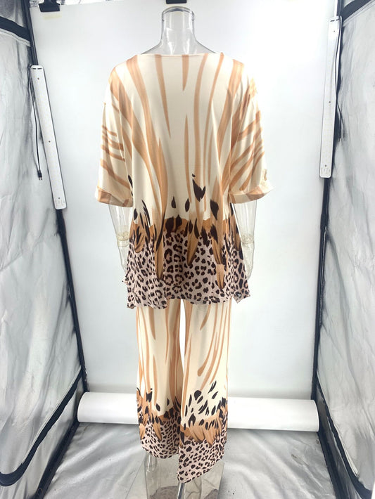Women Casual Printing Top Trousers Two Piece Set