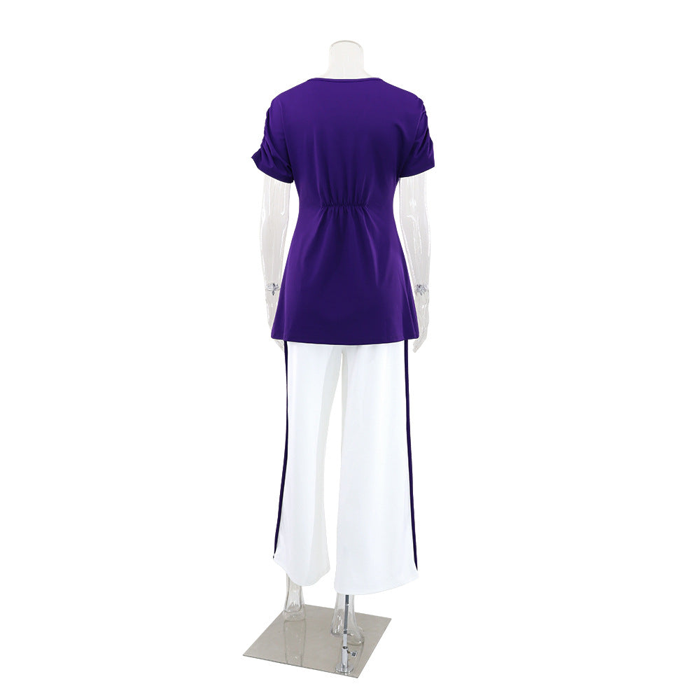 Women Casual Slit Top High Waist Trousers Two Piece Sets