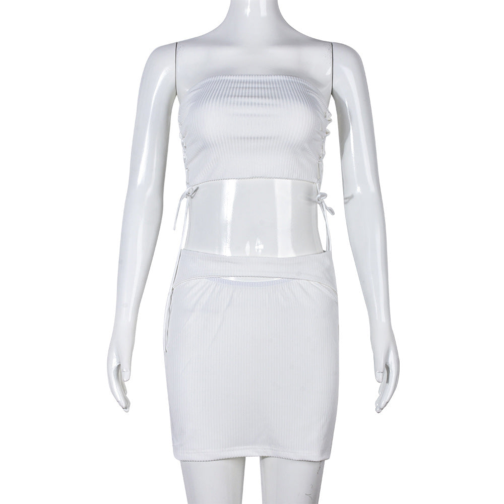Summer Women Clothing Stretch Tank Top Short Skirt Rope Two Piece Sets Women