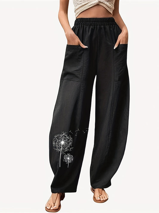 Women Clothing Pants Printed Pocket Women Casual Trousers Trousers With Elasticated Waist Trousers Outer Wear