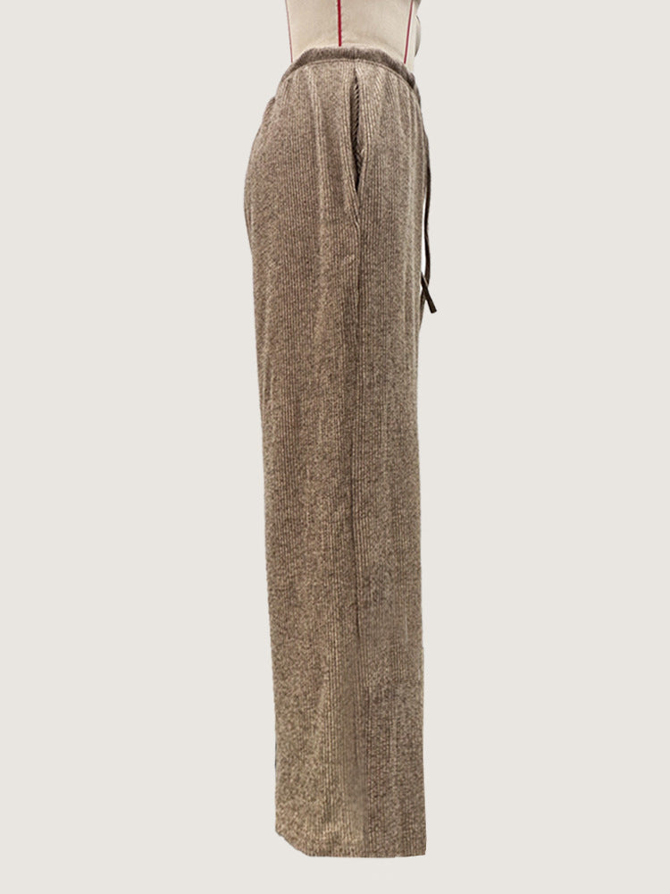 Women Clothing Casual Loose Fall Winter Elegant Wide Leg Pants Trousers Elastic Waist Women
