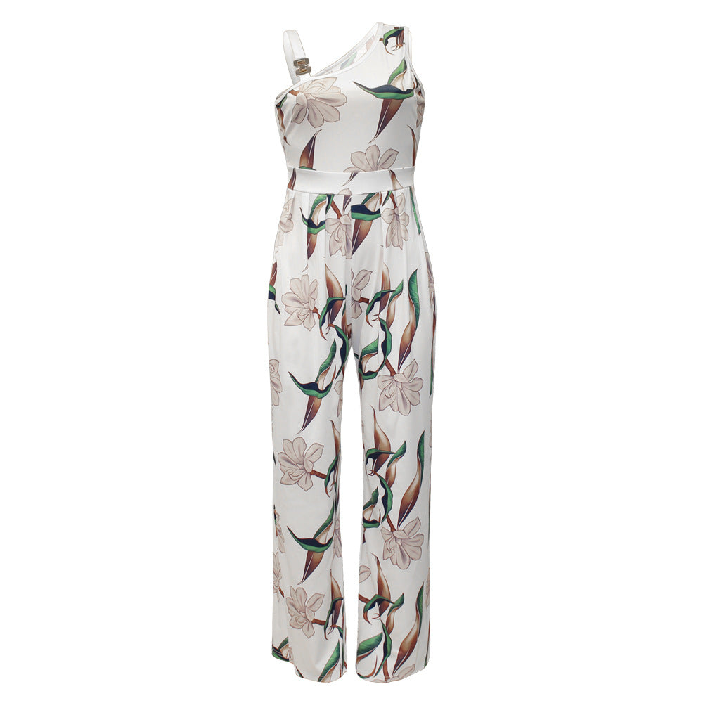 Summer Women Clothing Printing Sleeveless High Waist Casual Jumpsuit