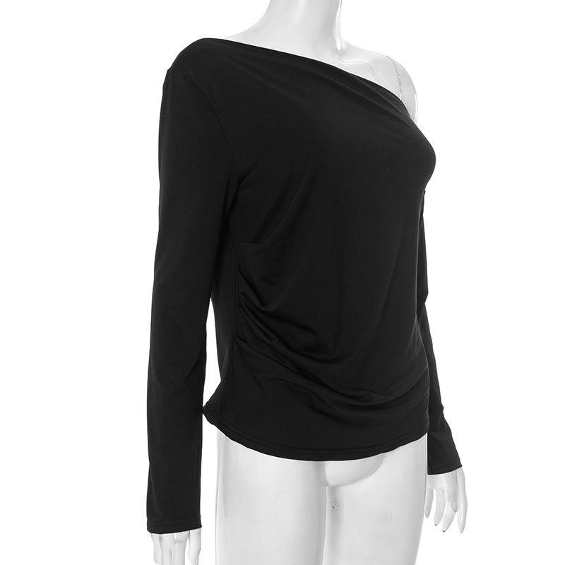 Women Clothing Summer Casual Long Sleeve Shoulder Solid Color Top
