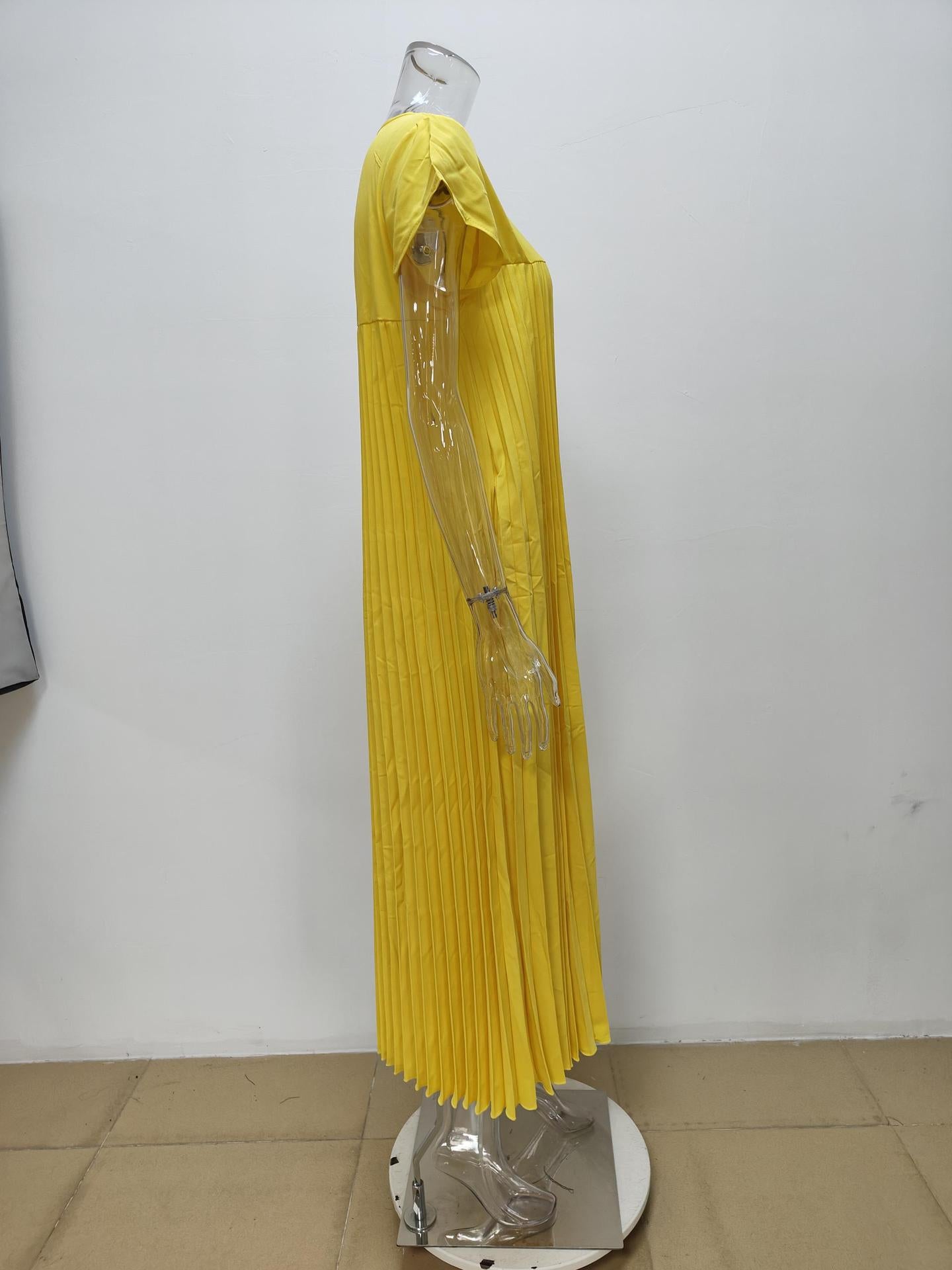 Women Clothing Maxi Dress Elegant round Neck Sleeveless Pleated Dress