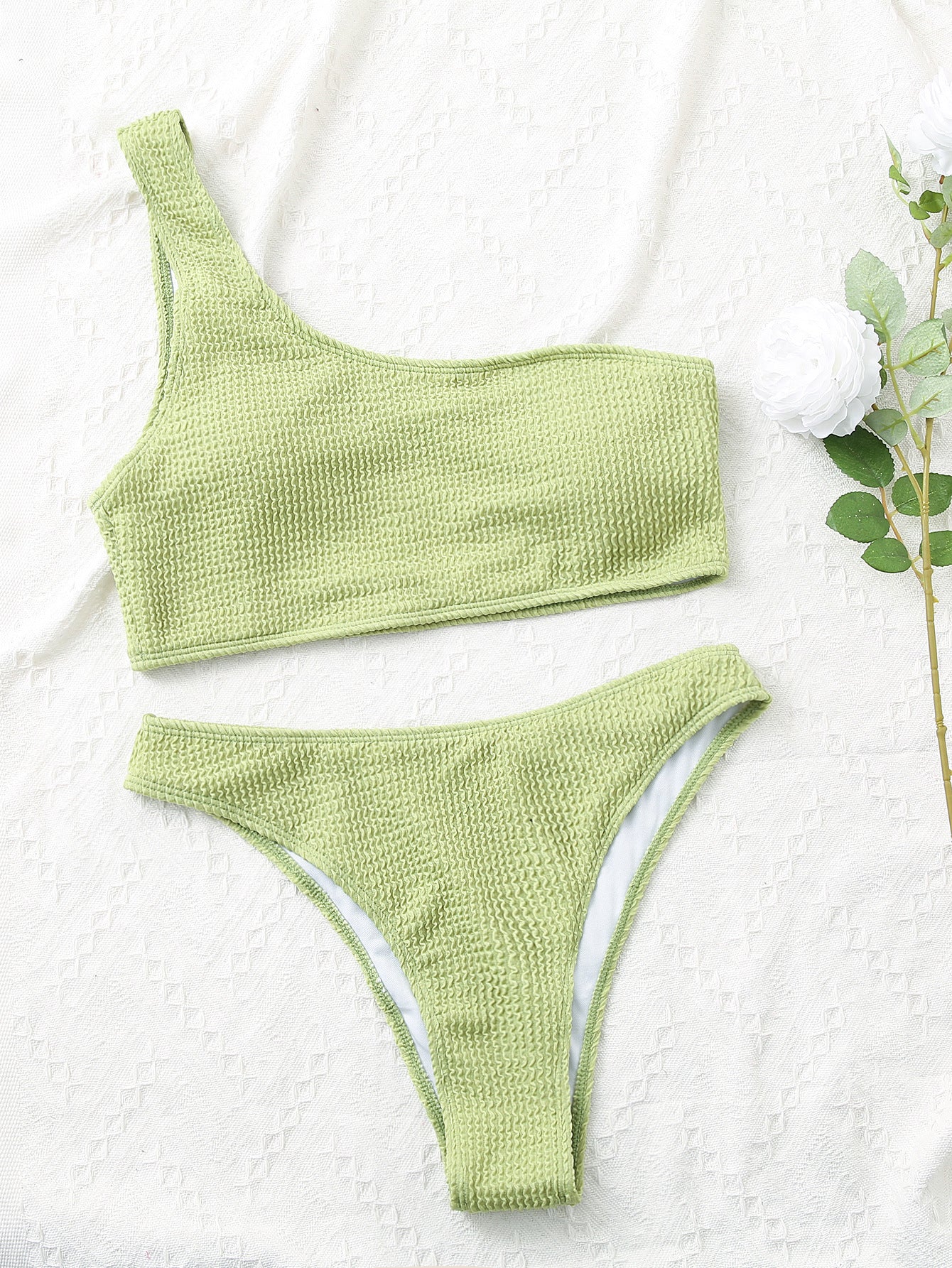 Solid Color Snake Cloth Shoulder High Waist Bikini Sexy Swimsuit Swimsuit for Women