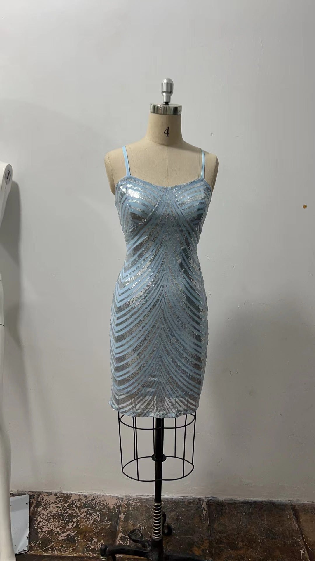 Summer Sequin Sexy Sling Retro Patchwork Green Sequ Dress