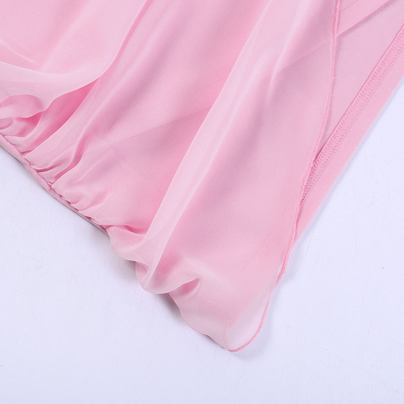Sexy Tube Top Mesh Ribbon Dress Elegant Party Slim Fit Solid Color Short Dress for Women