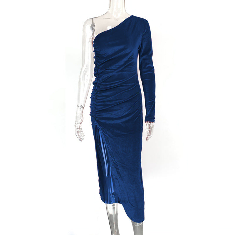 Arrival Women Nightclub Party Split Dress Sexy Slim One Shoulder Dress