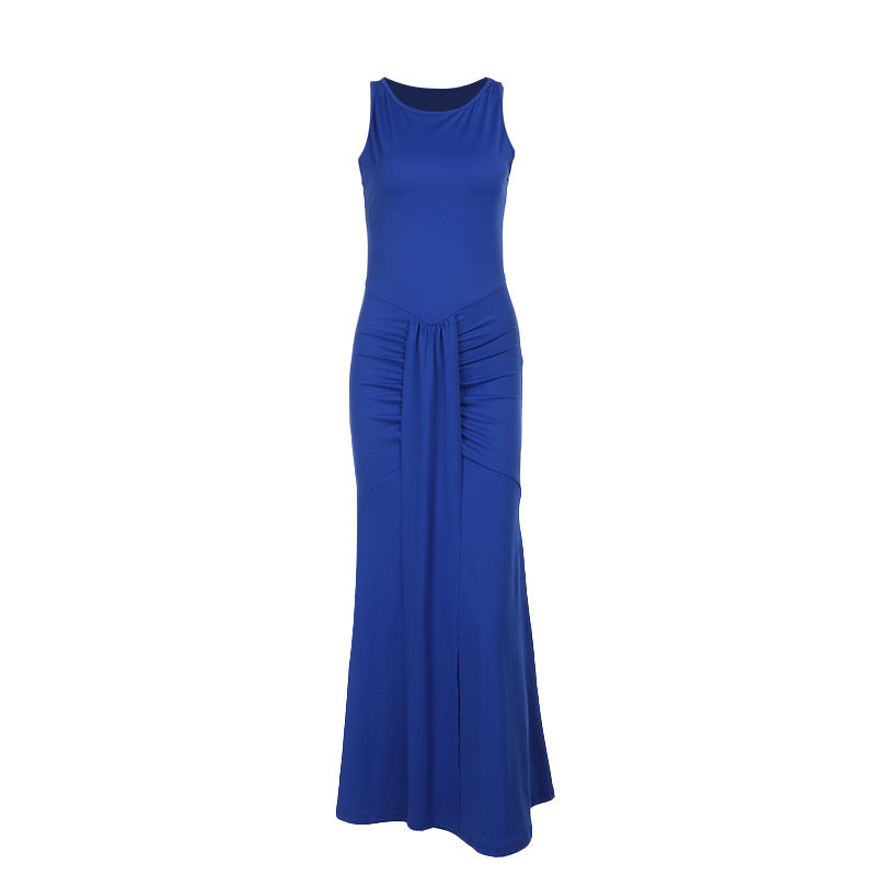 Dress Women round Neck Sleeveless Slim Fit Dress Sexy Solid Color Dress