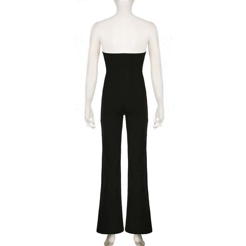 Women Clothing Solid Color Draping Tube Top Jumpsuit Waist Slimming Elegant Slim Fit Wide Leg Trousers