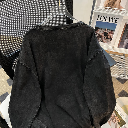 Cotton Washed Old Heavy Sweatshirt Autumn Loose All-Match Niche Washed round Neck Sweatshirt