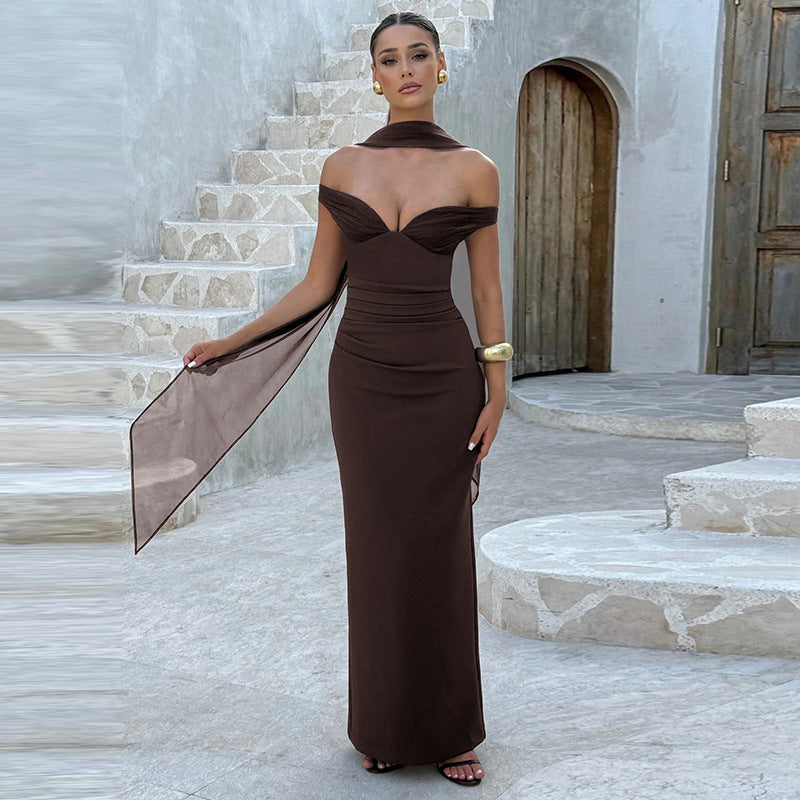 Women Clothing Summer Sexy Solid Color Ribbon Dress Women