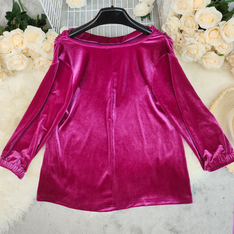 Autumn Solid Color Cool Long Sleeve Loose Korean Velvet Top