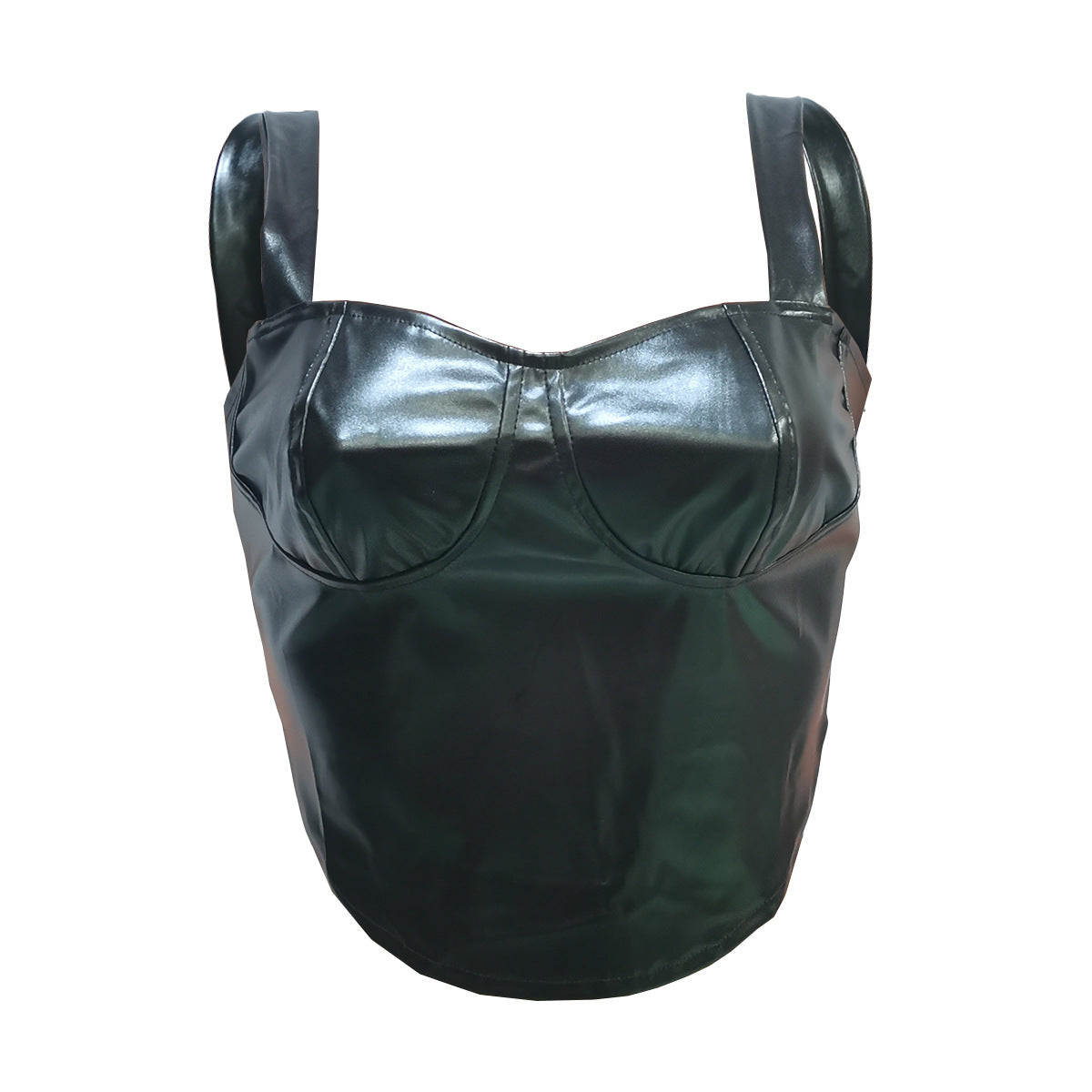Women Clothing Spring Summer Solid Color Faux Leather Sleeveless Spaghetti Straps Corset Zipper Vest