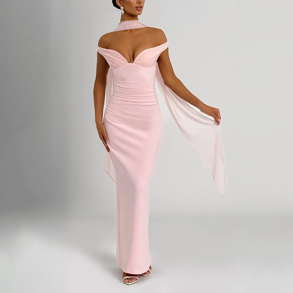 Elegant Tube Top Solid Color Dress Sexy Sleeveless Slim Fit Backless Dress