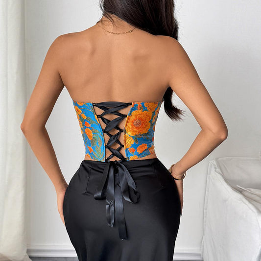 Painting Color Boning Corset Slim Vest Lace up Bra
