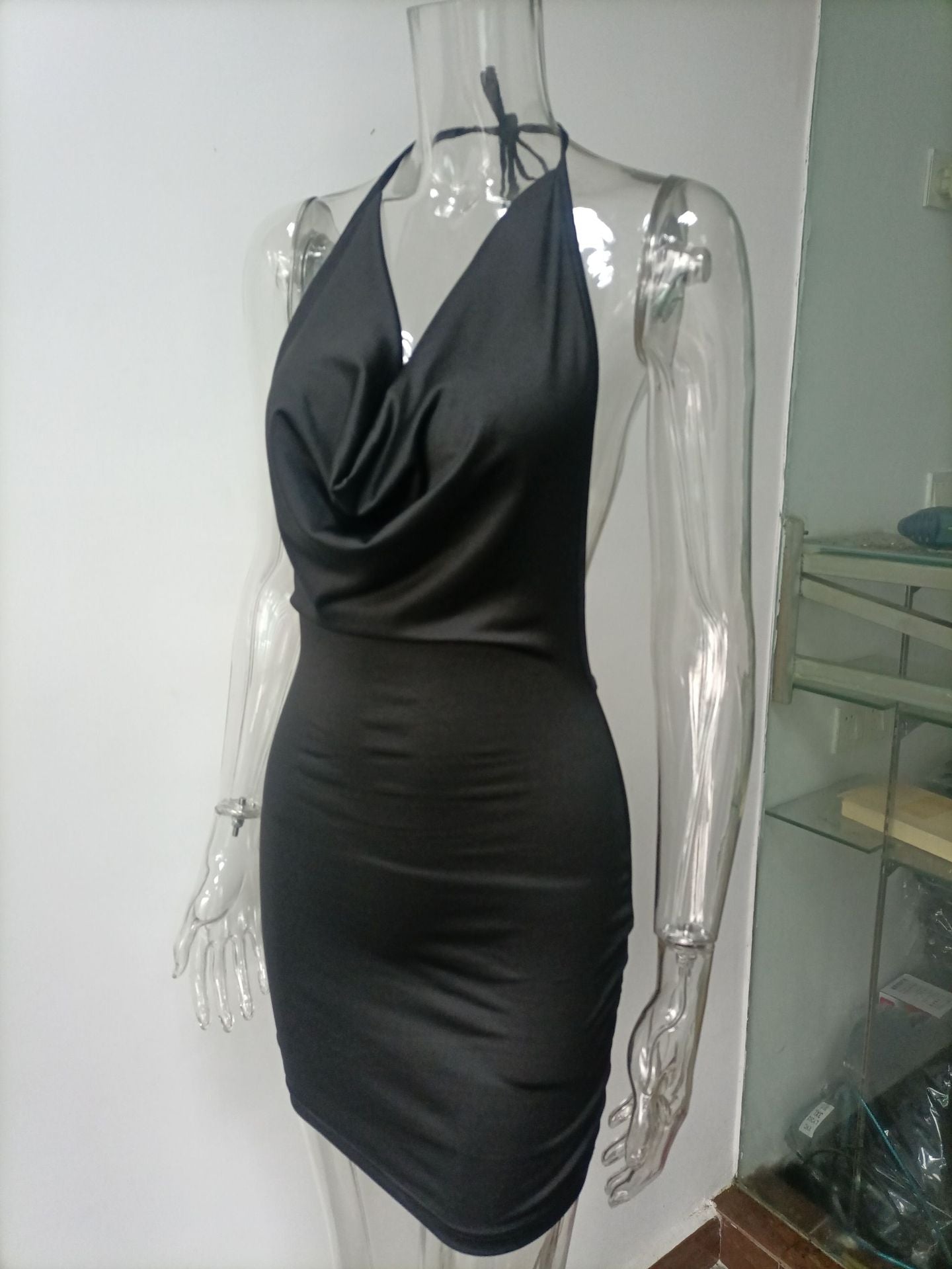 Women Clothing Spring Summer Fashionable With Side Slit Bow Backless Halter Short Dress Women