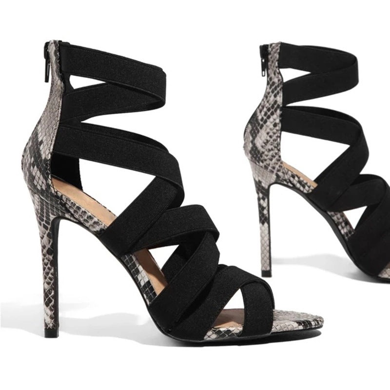 High Heeled Sandals Women Sexy Stiletto Pointed Toe Peep Toe Slippers Ankle Ring Bandage Cloth Roman Shoes