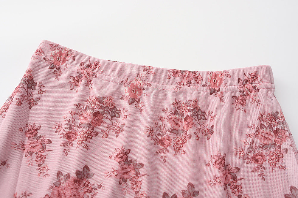 Summer Mesh Printed Skirt Sexy Tight Double Layer Fishtail Skirt