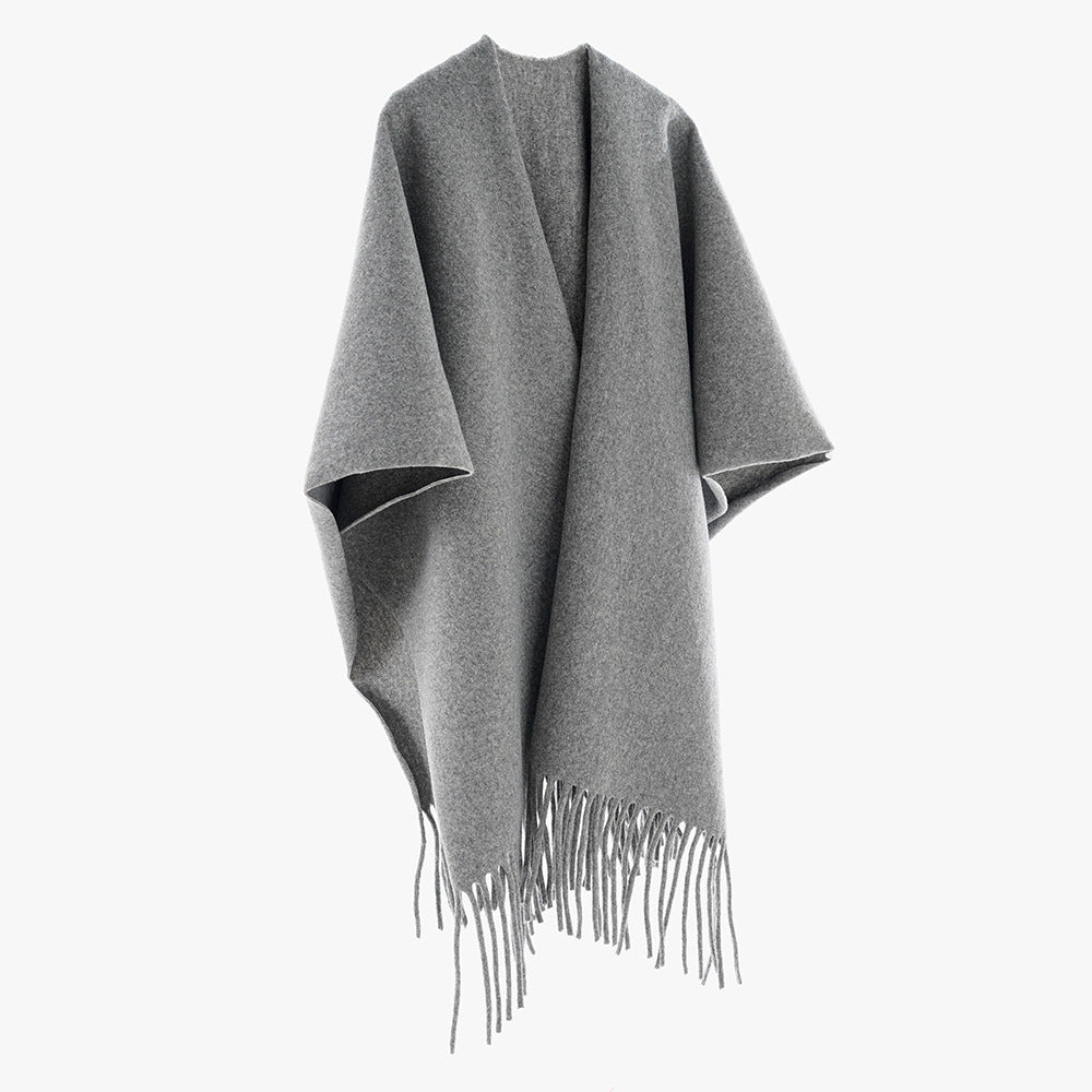Solid Color All Matching Cashmere Tassel Shawl for Women Fall Winter Retro Travel Warm Outerwear Cloak Robe
