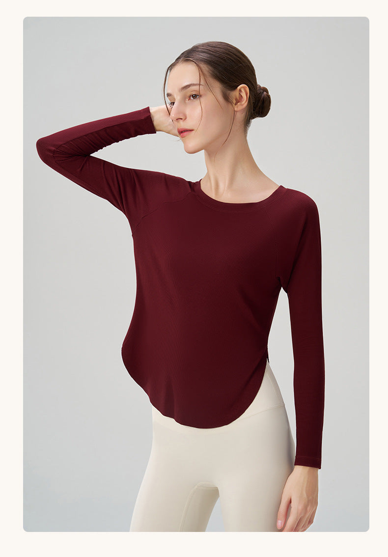 Autumn Nude Feel Yoga Clothes Women Loose Sexy Top Casual Drape Sports Long Sleeved Top