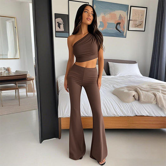 Women Two Piece Set Casual Solid Color Slim Vest Top Set