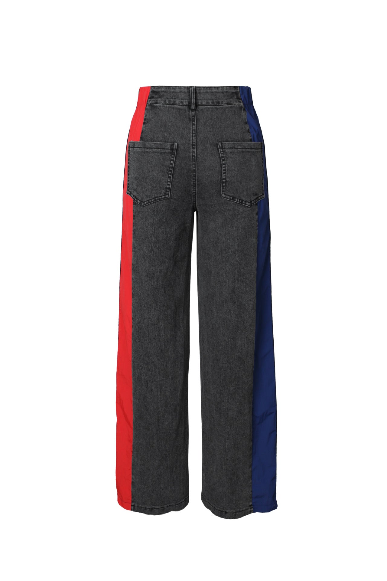 Women Clothing Patchwork Stripes Contrast Color Denim Trousers Casual Waist Stretchy Straight Leg Pants