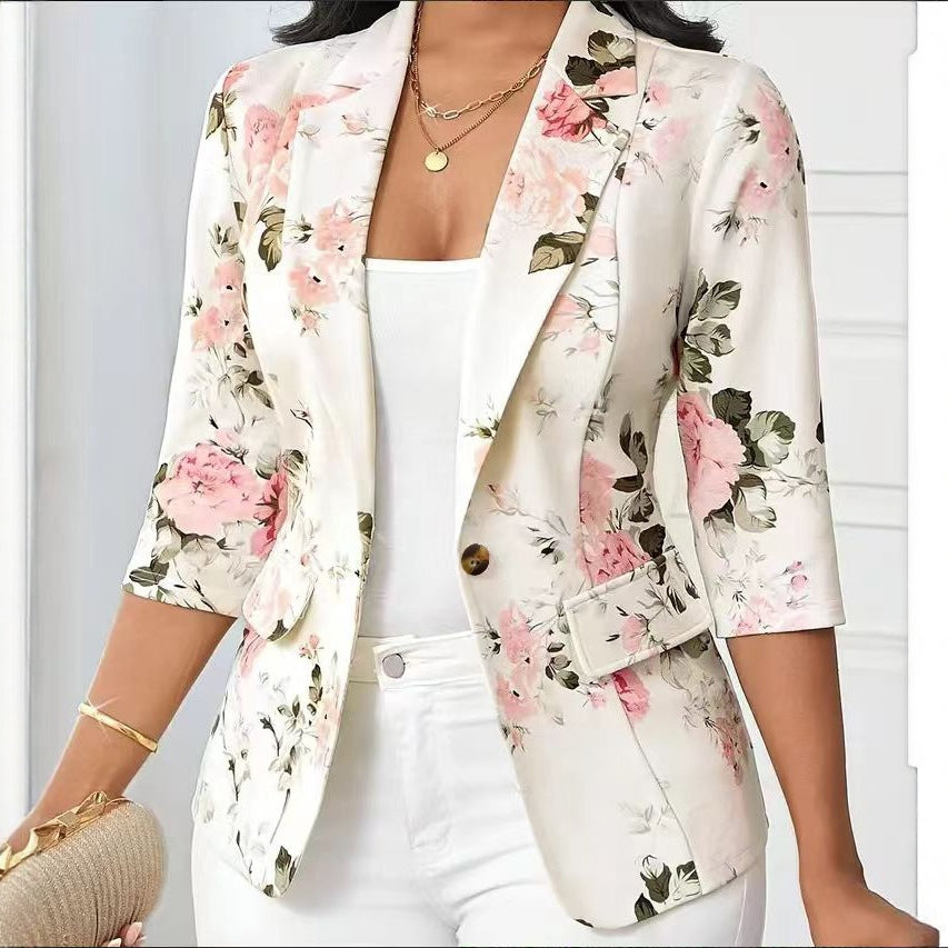 Refined Stylish Printed Small Blazers Turn down Collar Coat