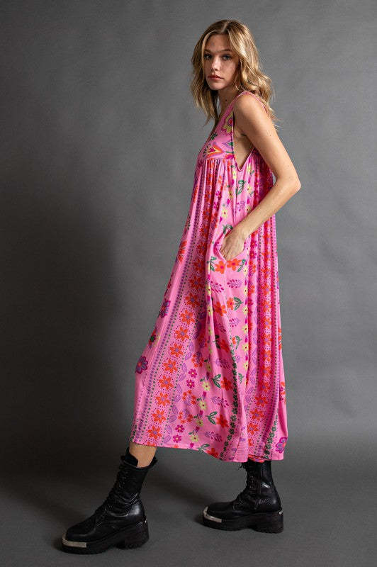 Summer Women Clothing Vintage Printed Loose Sleeveless Jumpsuit