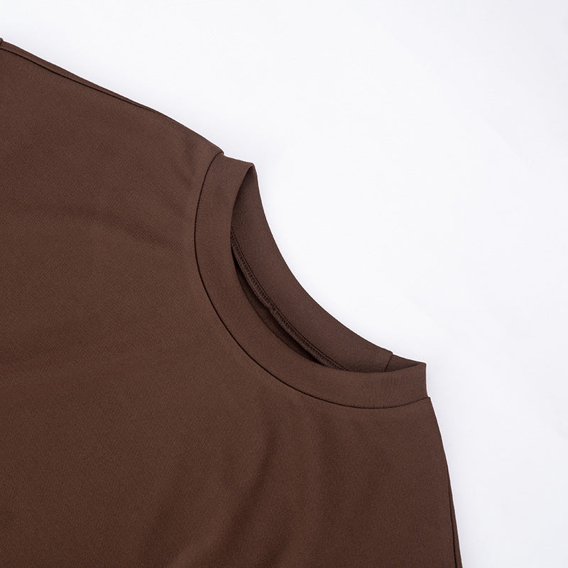 Women Clothing Spring Summer Solid Color round Neck Waist Sheath Pleated Dress