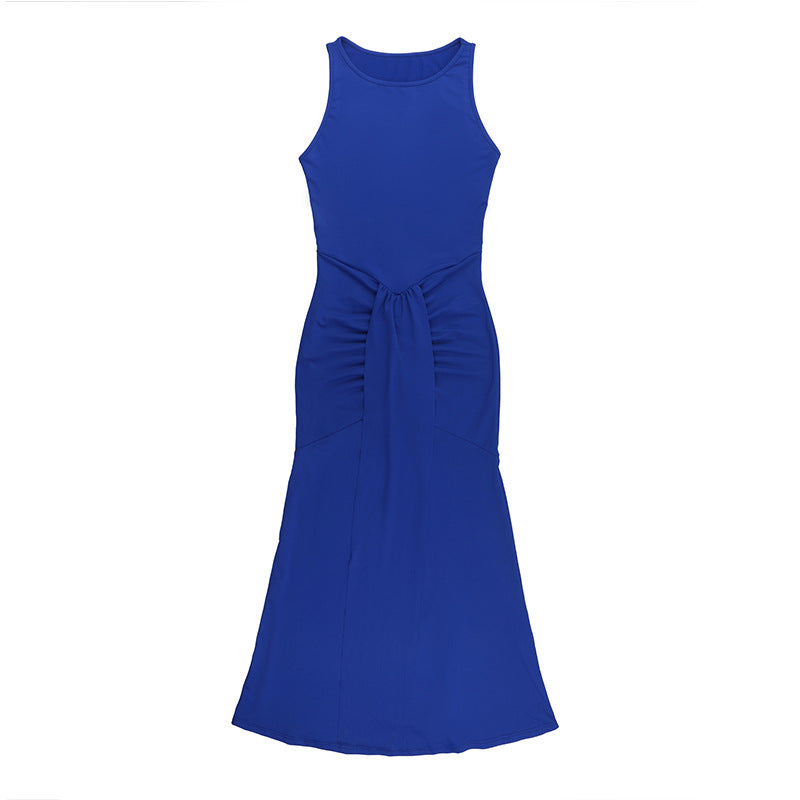Dress Women round Neck Sleeveless Slim Fit Dress Sexy Solid Color Dress